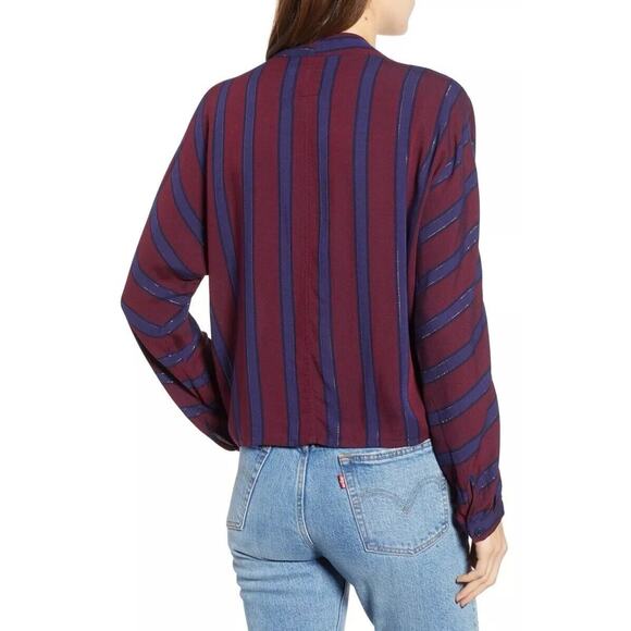 Rails Sloane Blouse in Janeiro Stripe Burgundy Navy Metallic V Neck XS - Picture 5 of 10